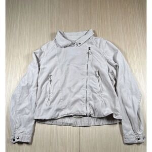 Blanknyc Biker Motorcycle Denim Jackets Women Large White Lyocell Racing Outdoor